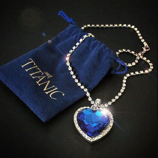 Nina Titanic Heart of Ocean Blue Necklace + Velvet Bag