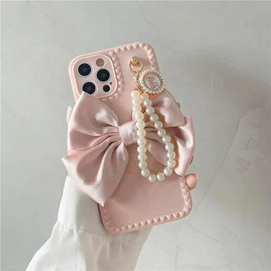 Cute Luxury 3D Bow Pearl Bracelet Soft Case For iPhone